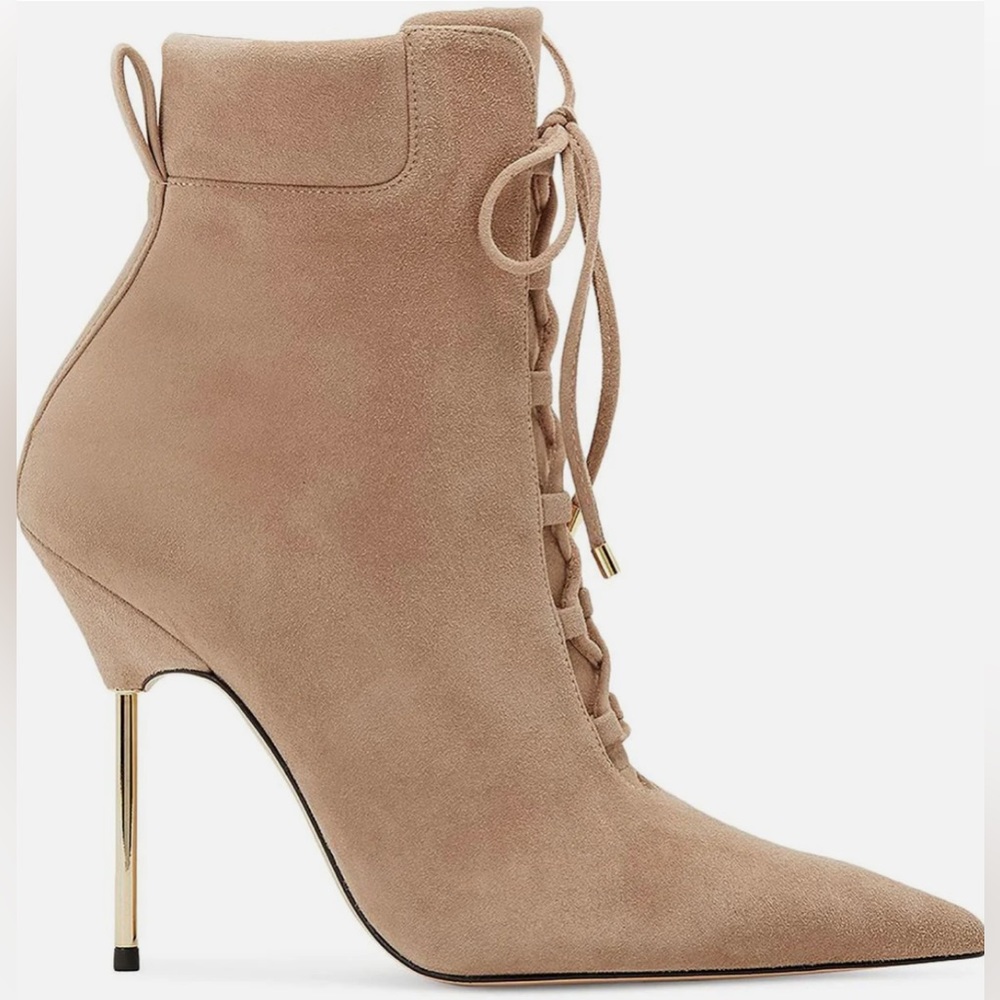 π₯ Good American Scandal Lace Up High Heel Booties Boots Stone Sold Out NIB - Picture 11 of 12